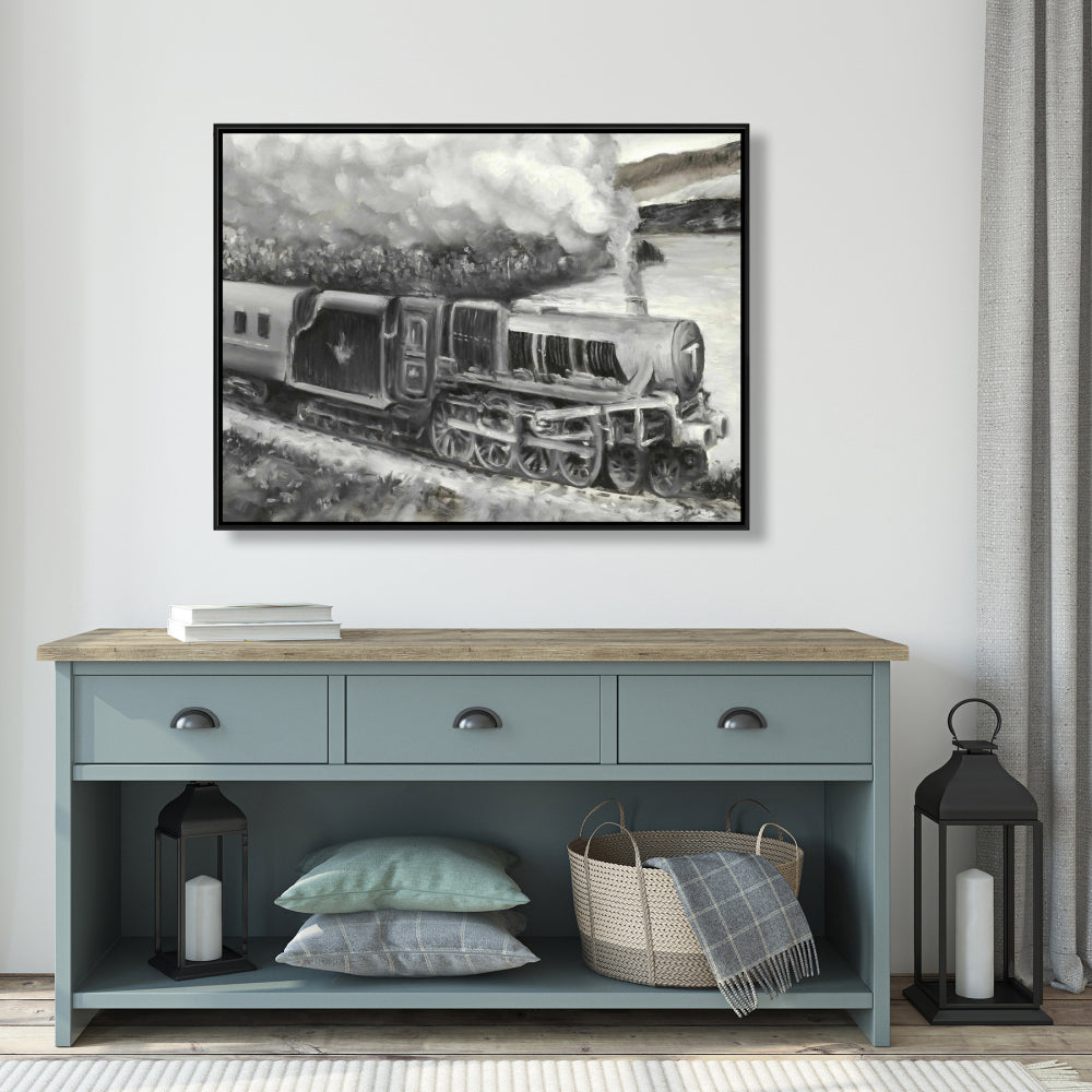 Vintage Passenger Locomotive Canvas | Gray Train Home Decor
