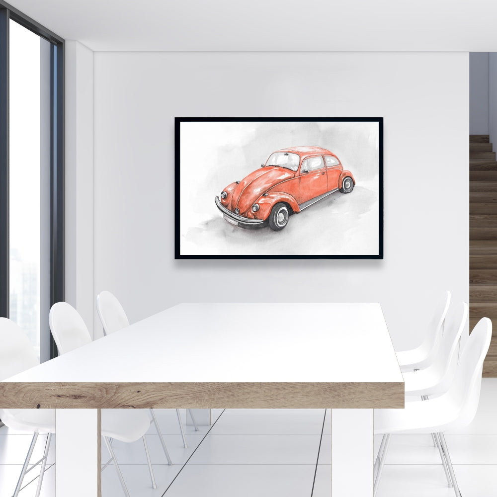 Voiture Coccinelle rouge vintage - Toile encadrée pour décoration d'intérieur