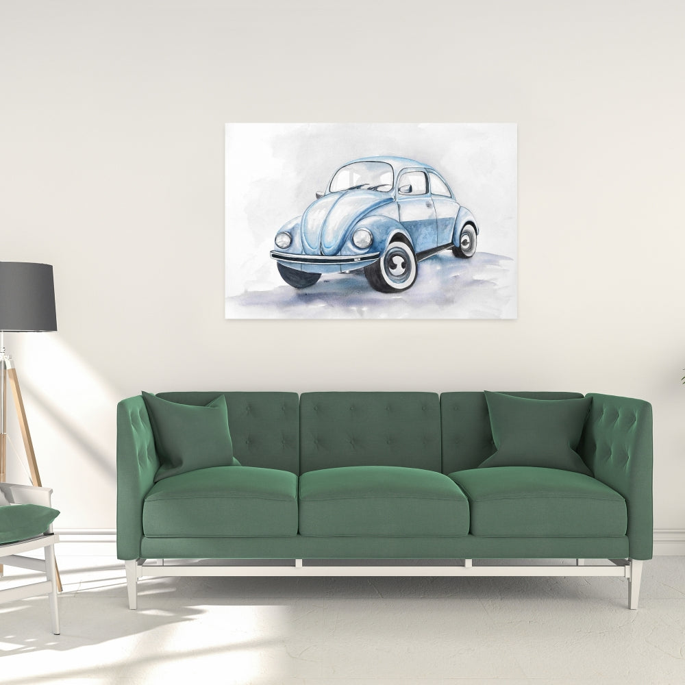 Beetle Blue Car Canvas | Bedroom Decor | Transportation Art