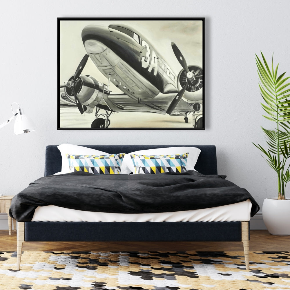Vintage Airplane Black Framed Canvas | Home Decor Aviation