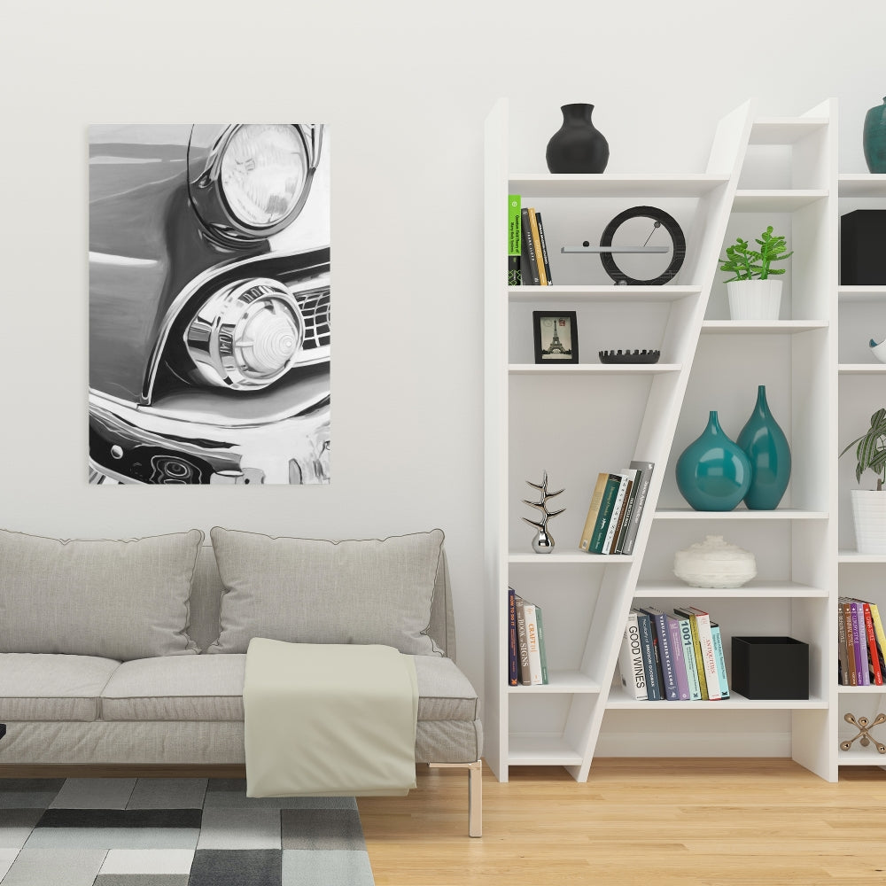 Beautiful Old Car Canvas - White Monochrome Home Decor Art