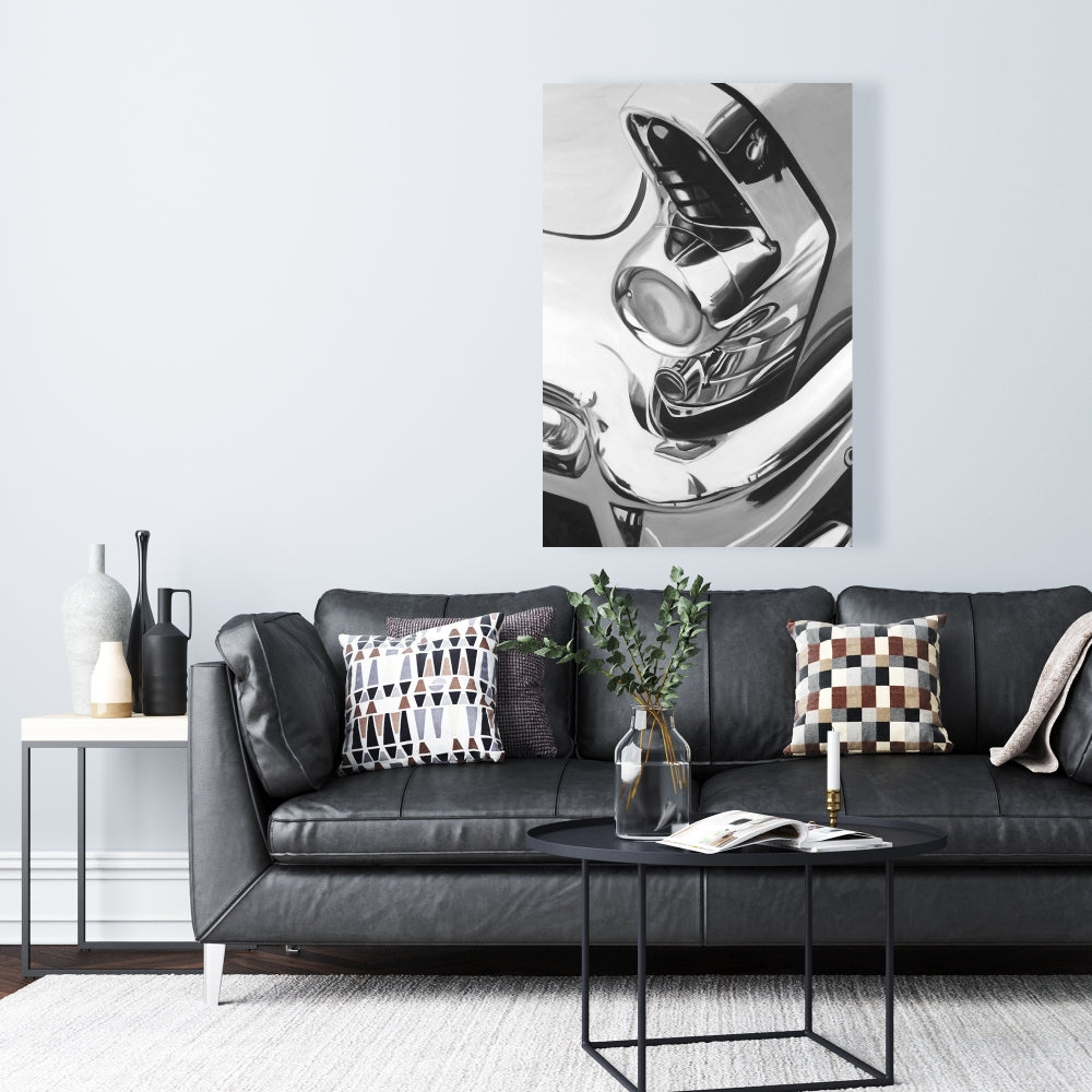 Magnifique toile chromée représentant une voiture | Décoration d'intérieur monochrome