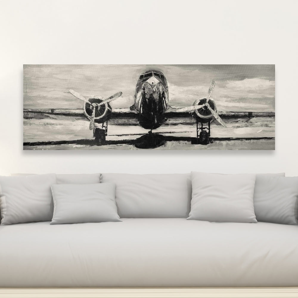 White Industrial Aviation Canvas - Sepia Airplane Home Decor