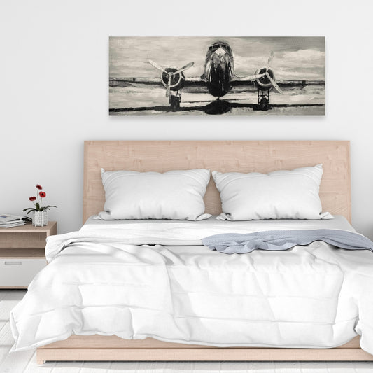 White Industrial Aviation Canvas - Sepia Airplane Home Decor