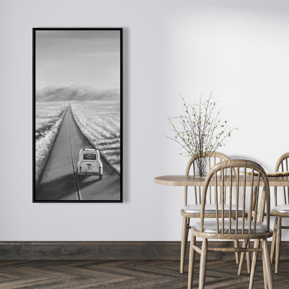 Car on the Road Framed Canvas | Mountains Home Decor Art