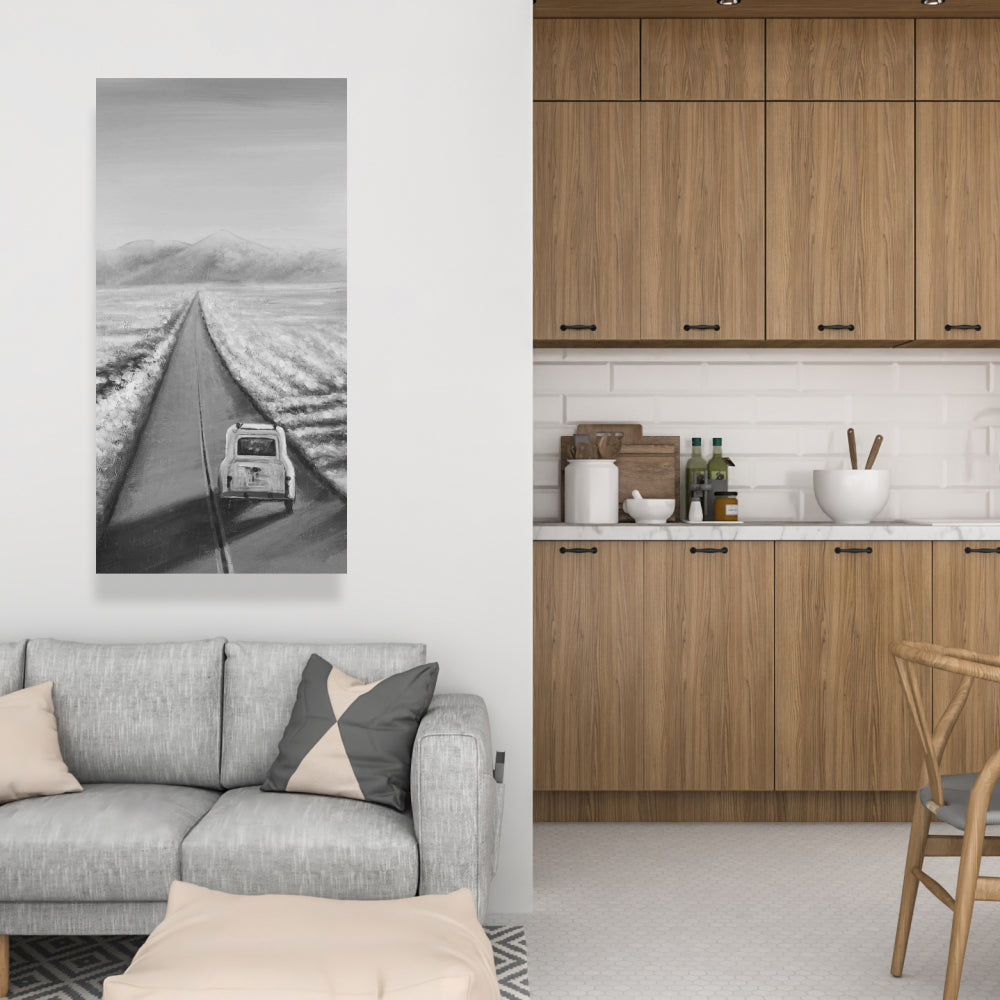 Toile « Voiture sur la route » – Décoration murale des montagnes grises
