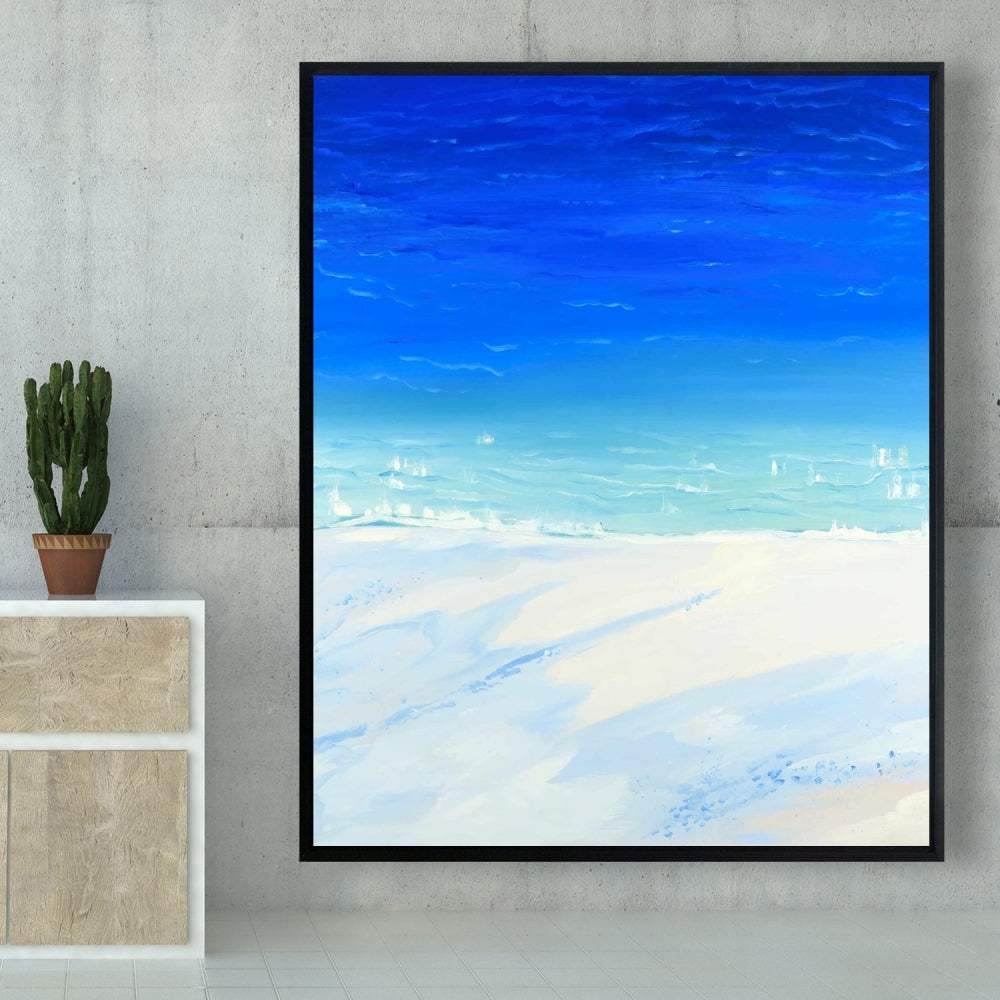 Toile de salle de bain exotique bleue | Décor océan avec vue satellite