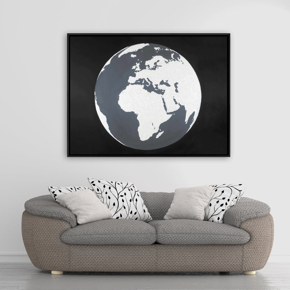 Toile astronomique panoramique sur la Terre | Décoration d'intérieur avec cadre bleu