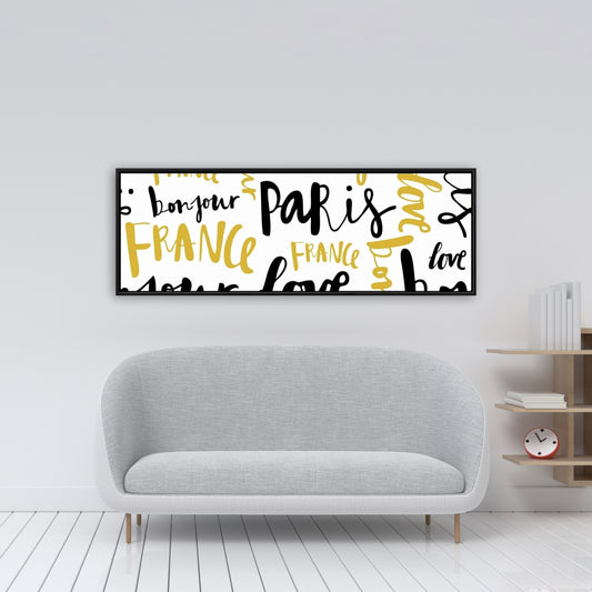 Toile encadrée jaune « Bonjour Paris » | Décoration d'intérieur typographique et symbolique