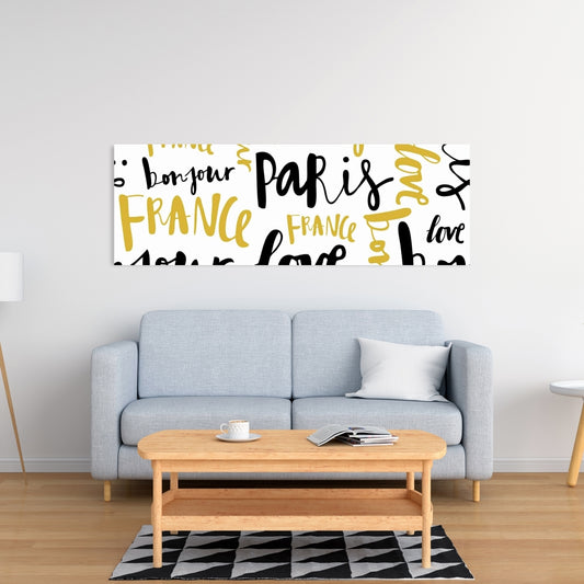 Bonjour Paris Canvas - Yellow Typography Wall Art for Bedroom