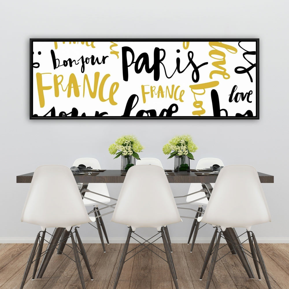 Yellow Bonjour Paris Framed Canvas | Typo & Symbols Home Decor