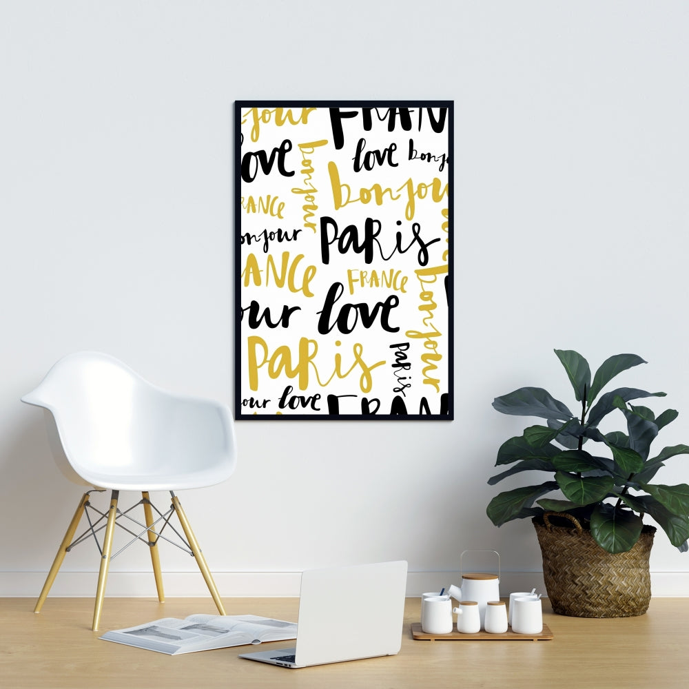 Yellow Bonjour Paris Framed Canvas | Typo & Symbols Home Decor