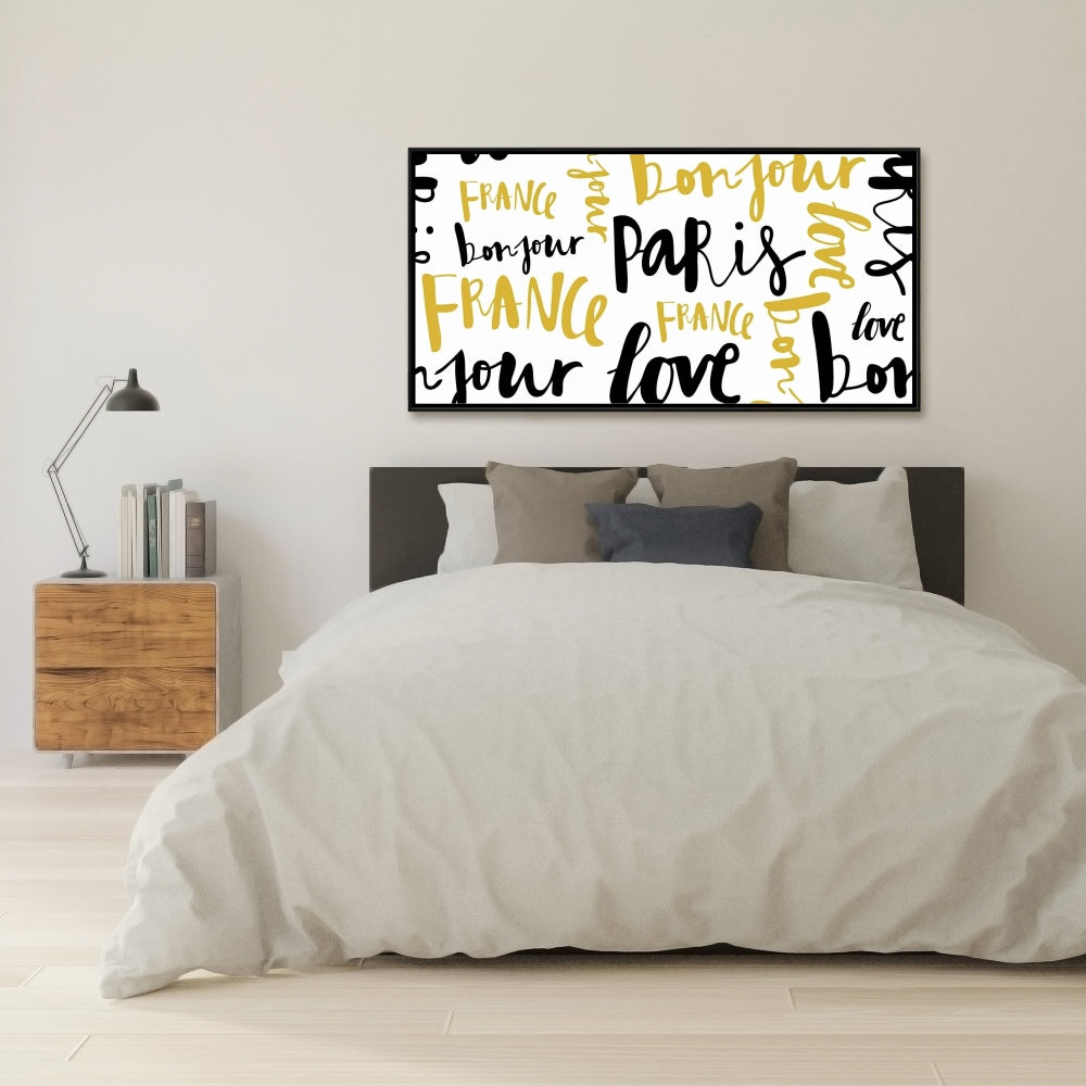 Yellow Bonjour Paris Framed Canvas | Typo & Symbols Home Decor