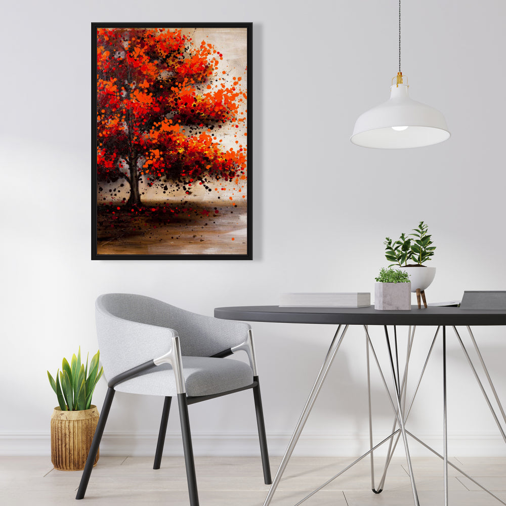 Toile encadrée « Arbre aux feuilles pointillées » | Décoration de chambre
