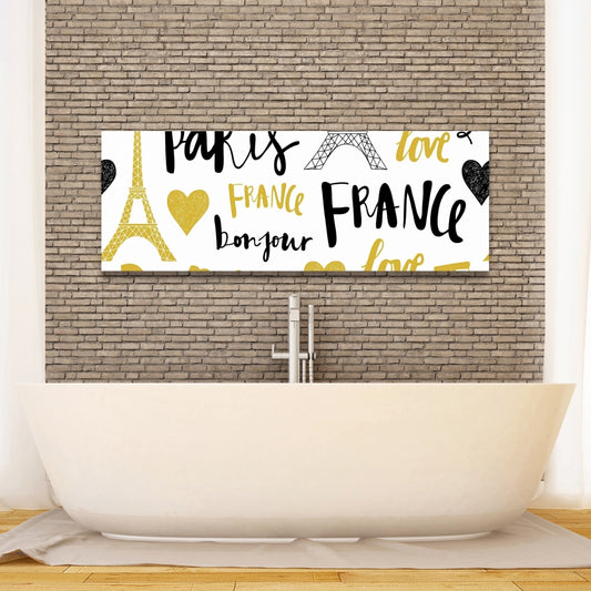 Yellow Bonjour la France Canvas - Typo & Symbols Bedroom Decor