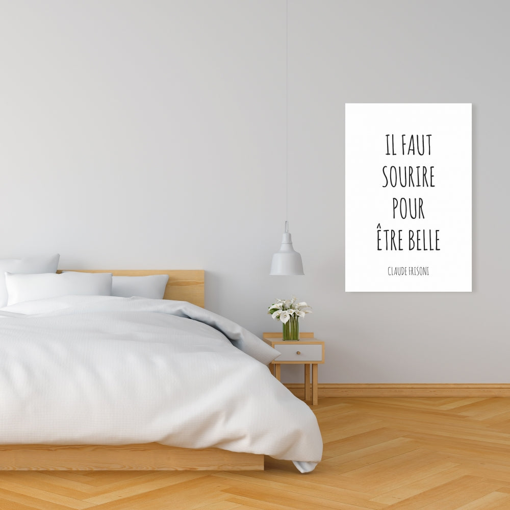 "You Must Smile to Be Beautiful - Minimalist White Canvas Decor"