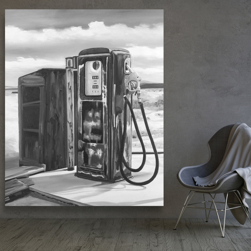 Old Gas Pump Canvas | Car White Still Life Home Decor Art