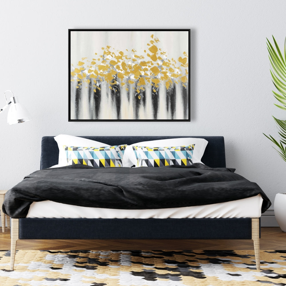 Toile grise industrielle abstraite | Décor à petites taches dorées