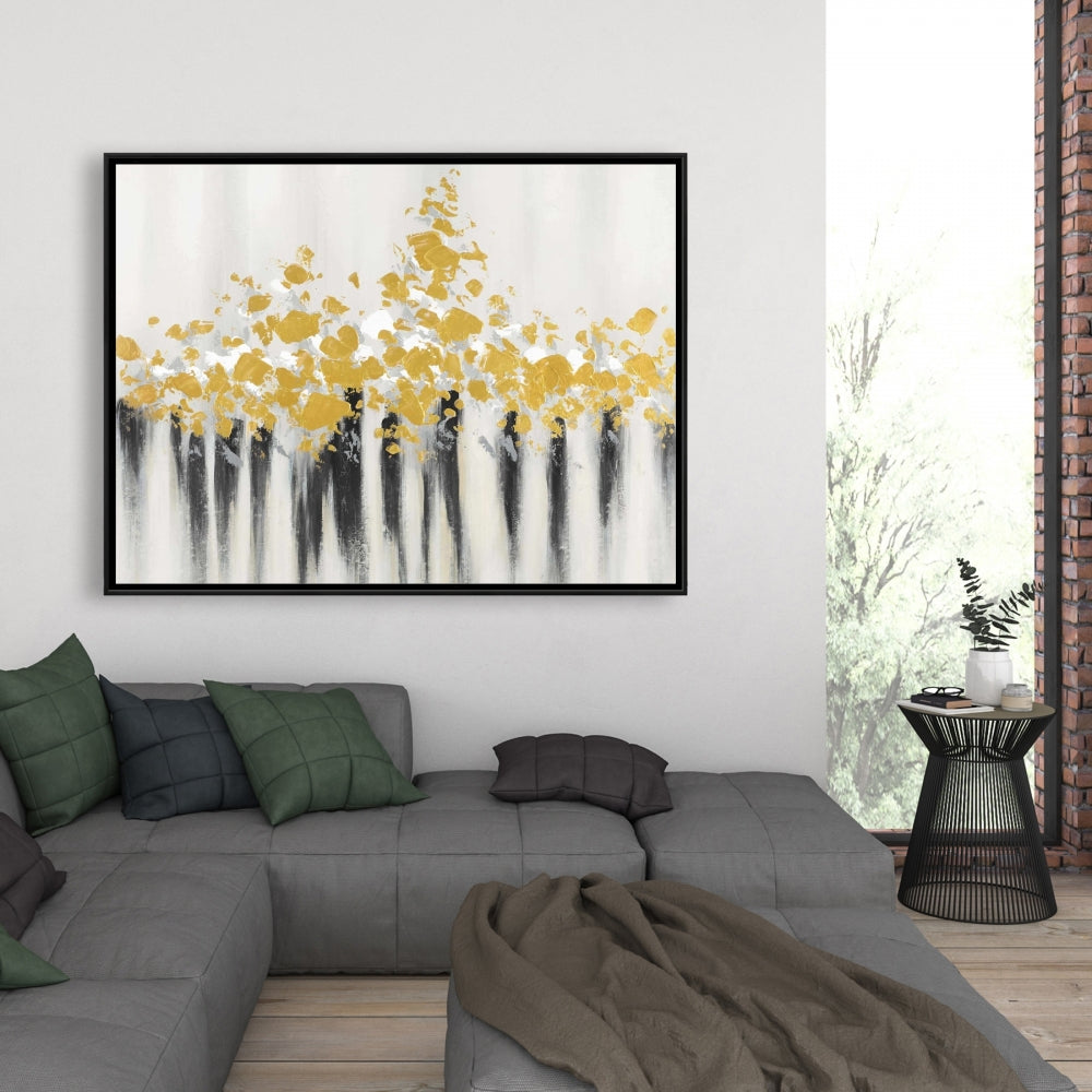 Toile abstraite à fleurs dorées | Décor encadré à motifs modernes