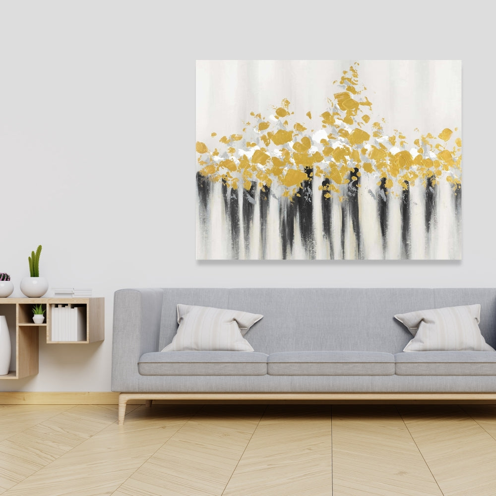 Abstract Gold Flowers Canvas | Modern Bedroom Wall Art Decor