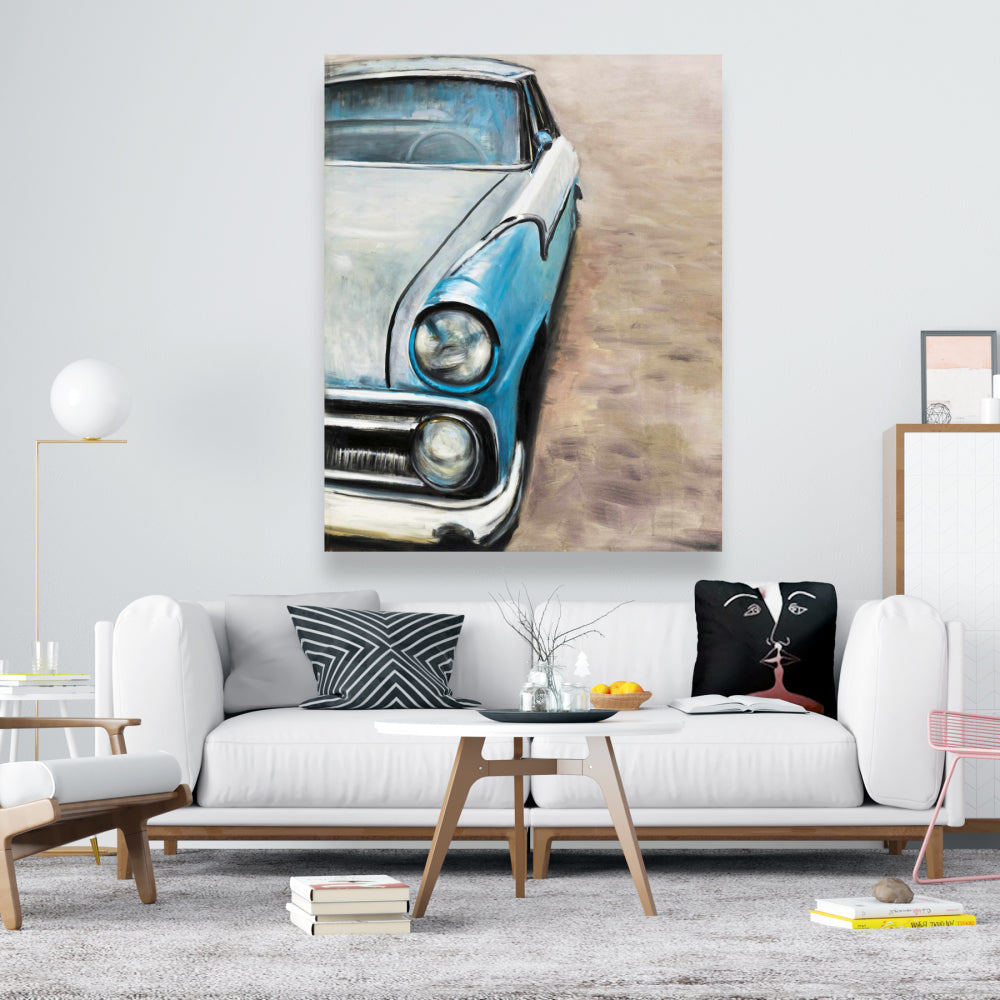 Old Classic Car Canvas | Blue Bedroom Decor | Home Wall Art