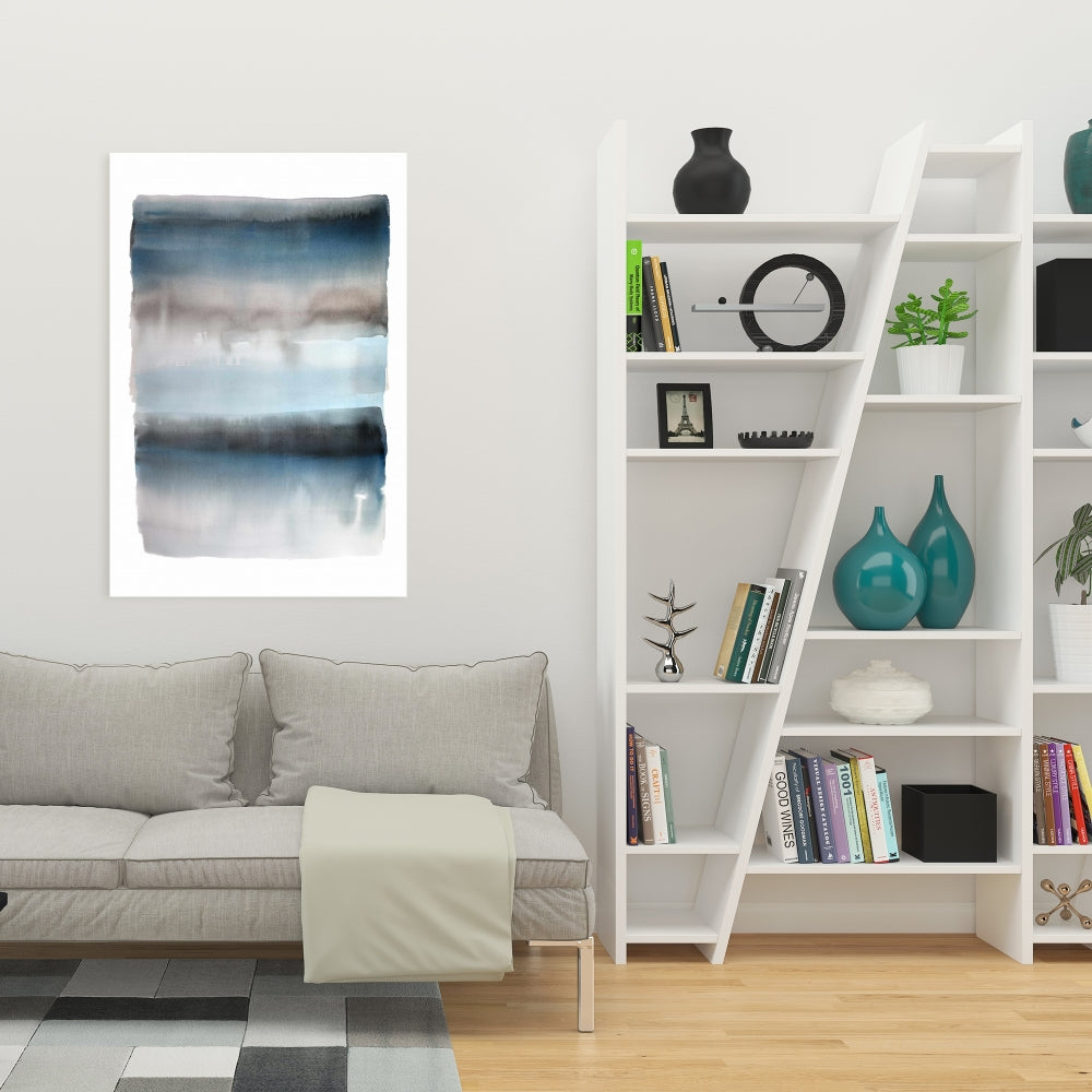 Décoration de salle de bain | Toile à rayures bleues – Illustration murale