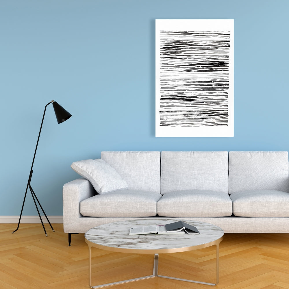 Gray Grooves White Abstract Shapes Canvas | Modern Home Decor