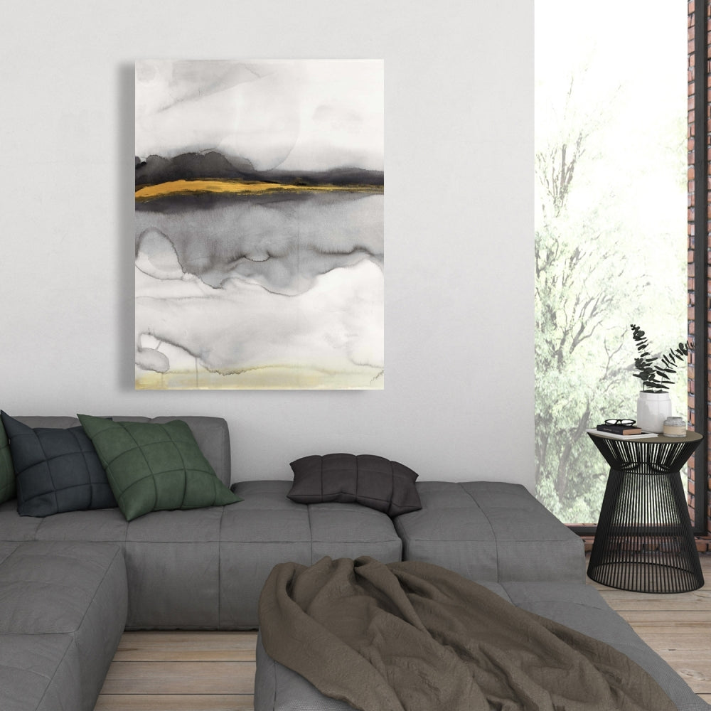 Gold Stripe Abstract Canvas - Shapes Bedroom White Decor
