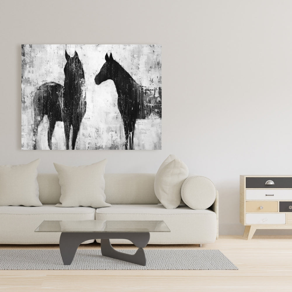 Black & White Horses Canvas - Farm Animal Home Decor Art