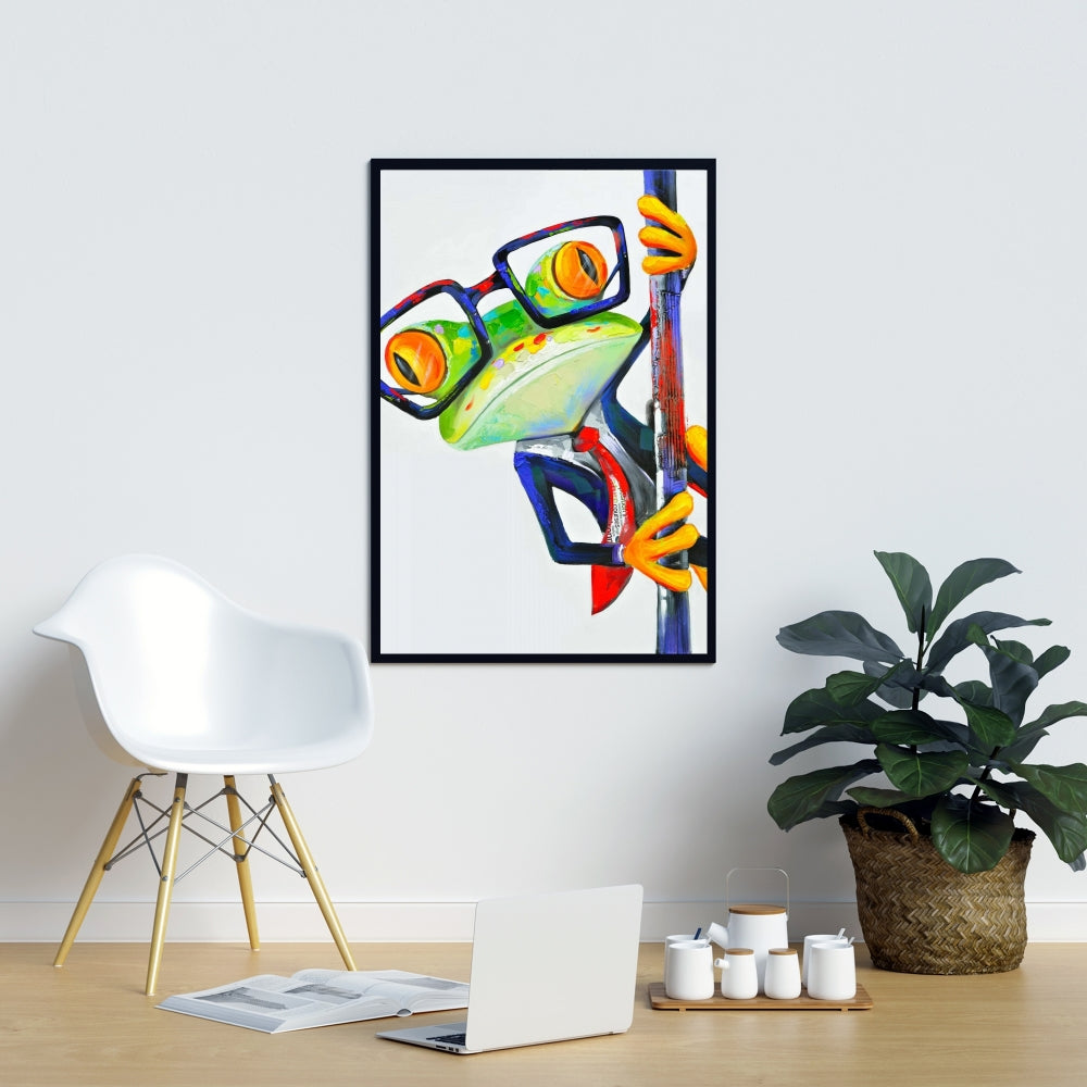Funny Frog with Glasses Framed Canvas | Animal Bedroom Decor