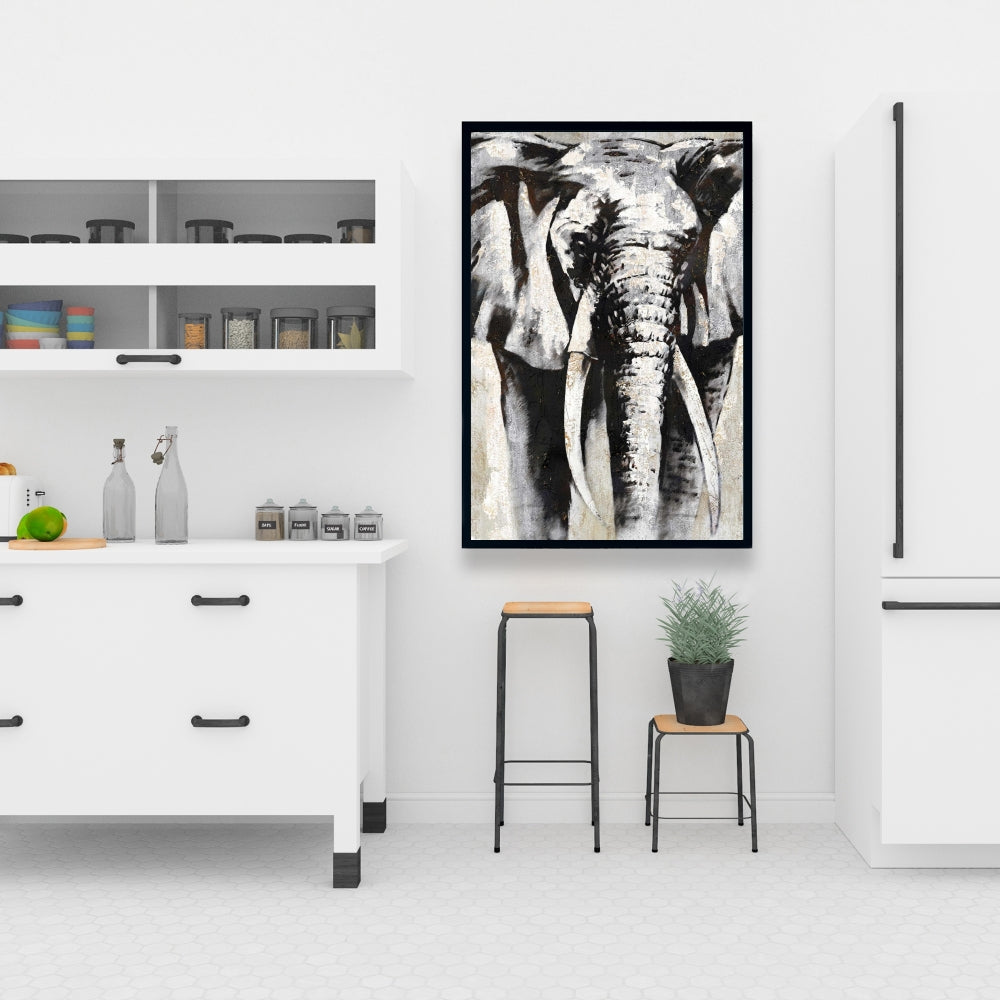 Grayscale Elephant | Black Bedroom Framed Canvas Wall Art