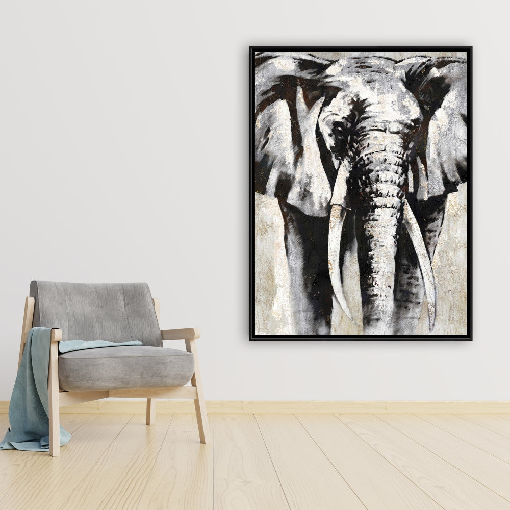 Grayscale Elephant | Black Bedroom Framed Canvas Wall Art
