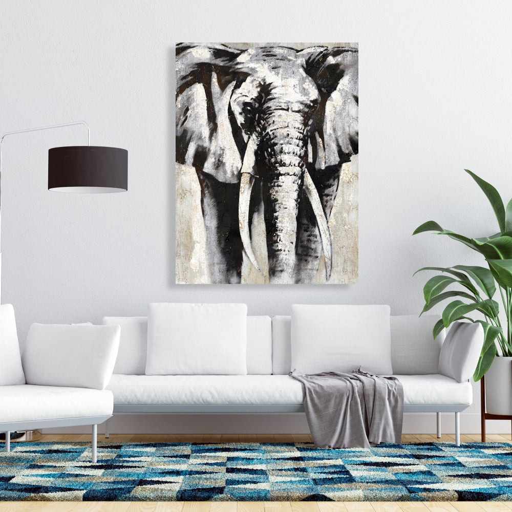 Toile Éléphant en nuances de gris | Décoration de chambre noire avec animaux