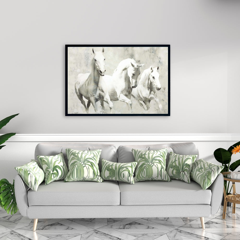 Three White Horses Running Canvas | Western Farm Decor