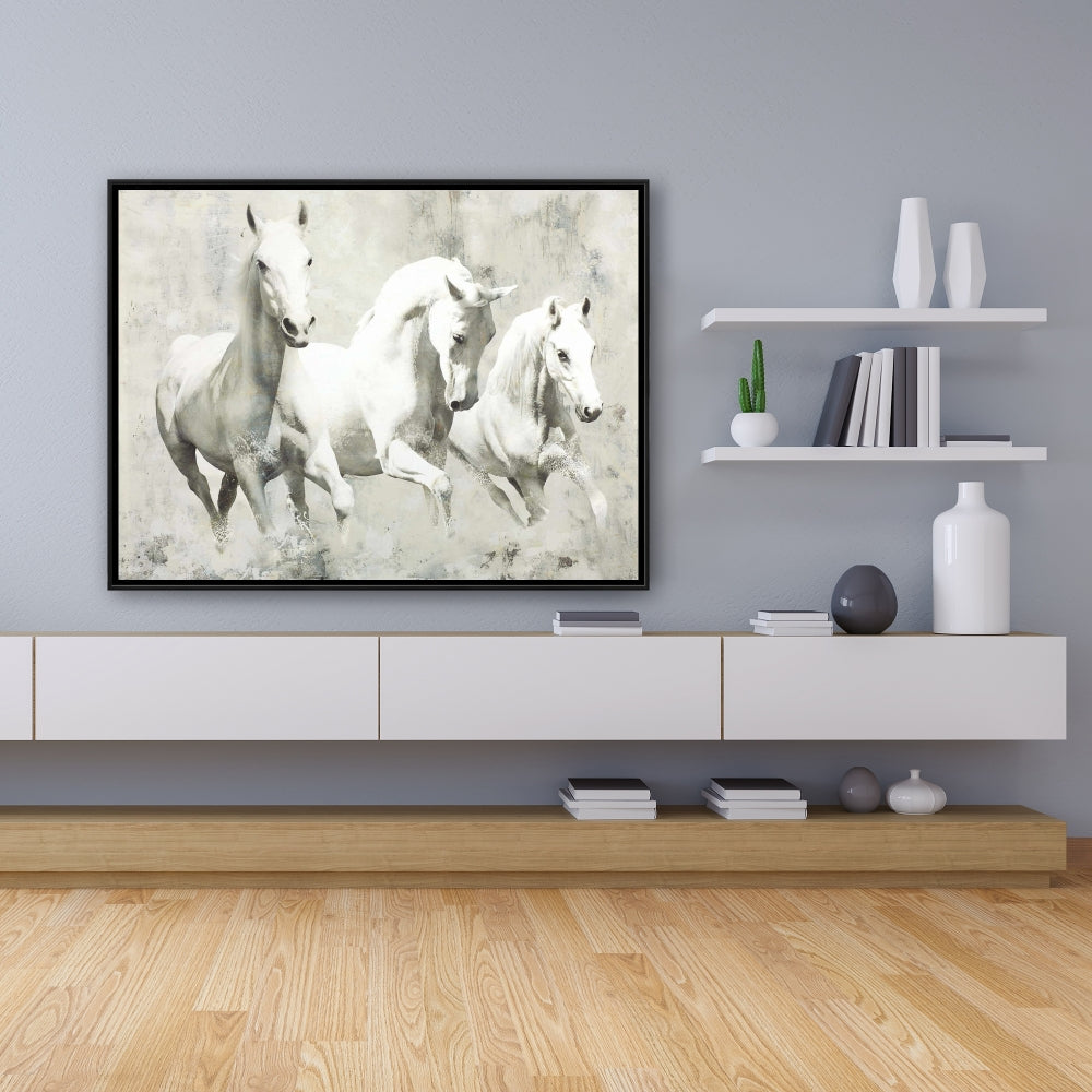 Three White Horses Running Canvas | Western Farm Decor