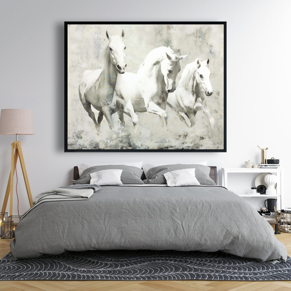 Three White Horses Running Canvas | Western Farm Decor