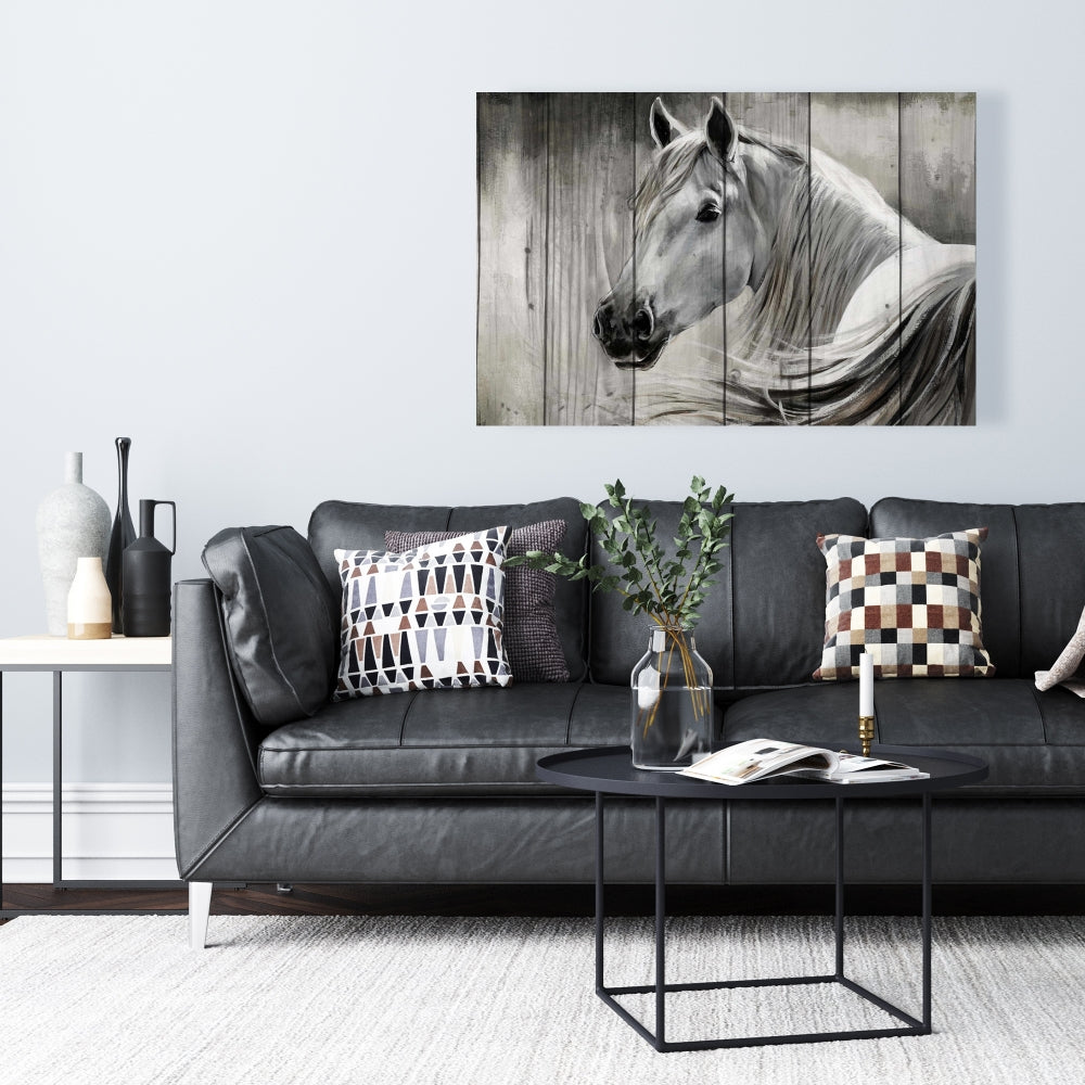 Rustic Horse Canvas | White Animal Art for Home Decor