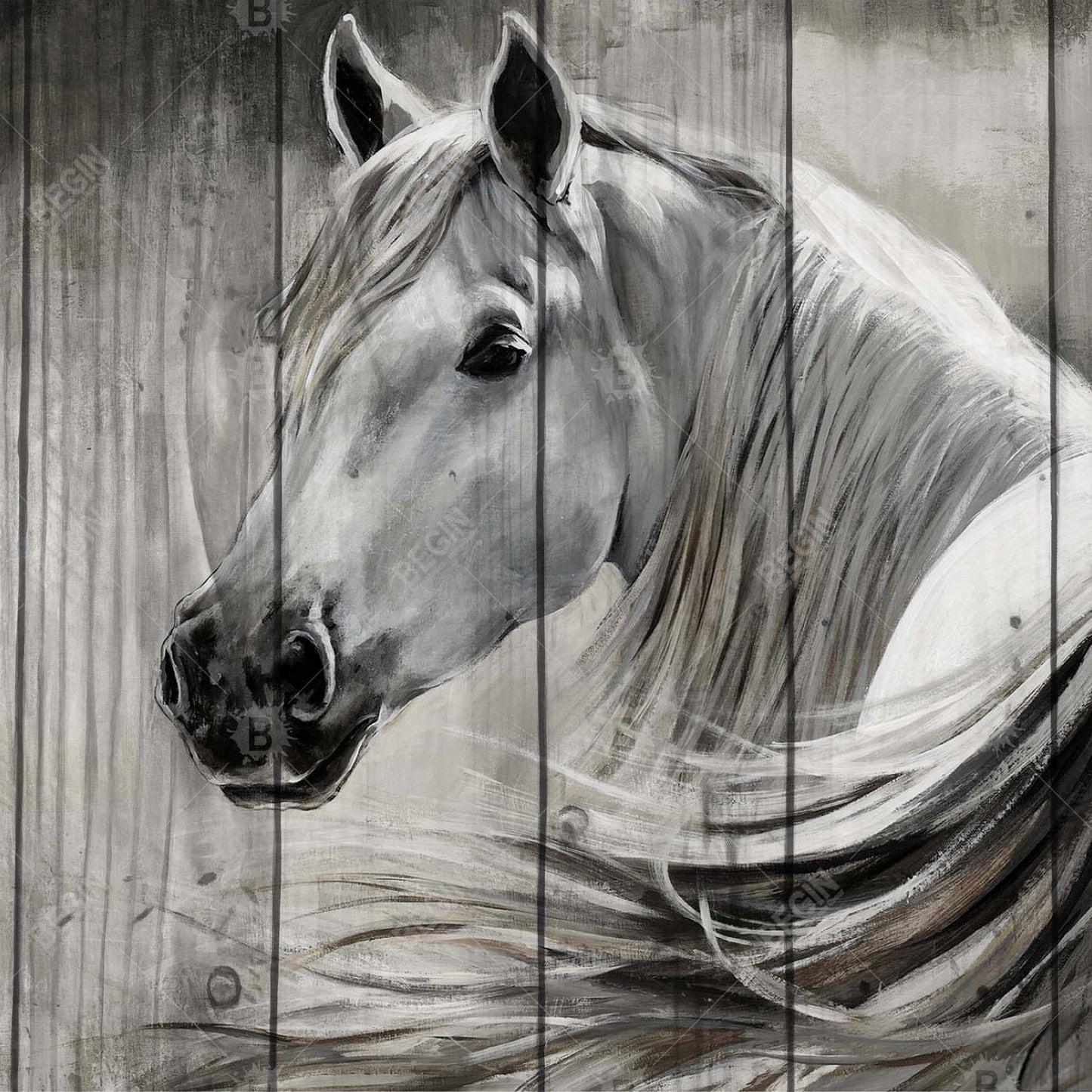 Rustic Horse Canvas | White Animal Art for Home Decor
