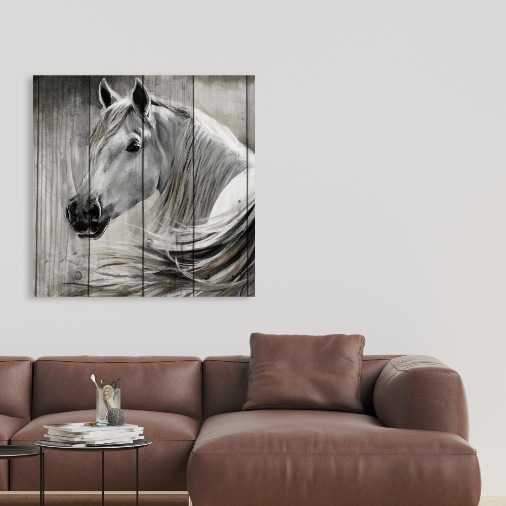 Rustic Horse Canvas | White Animal Art for Home Decor