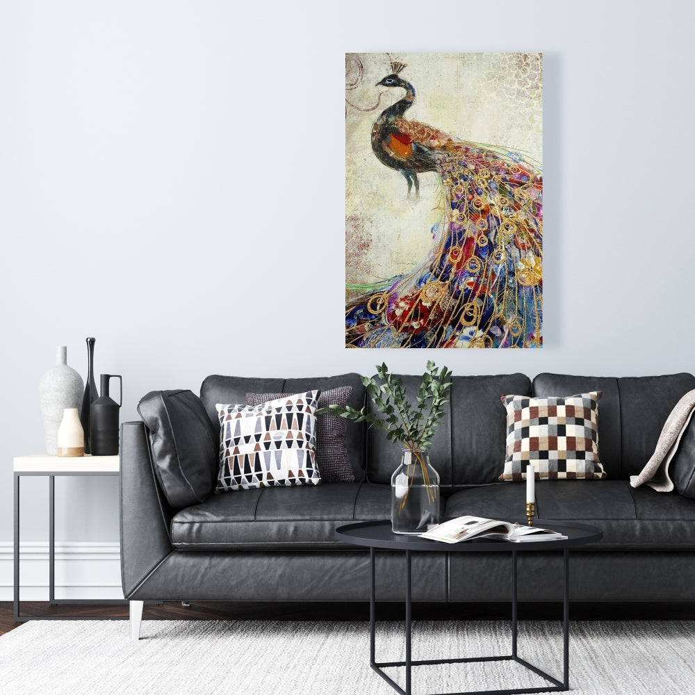 Majestic Peacock Canvas - Bedroom Bird Orange Home Decor