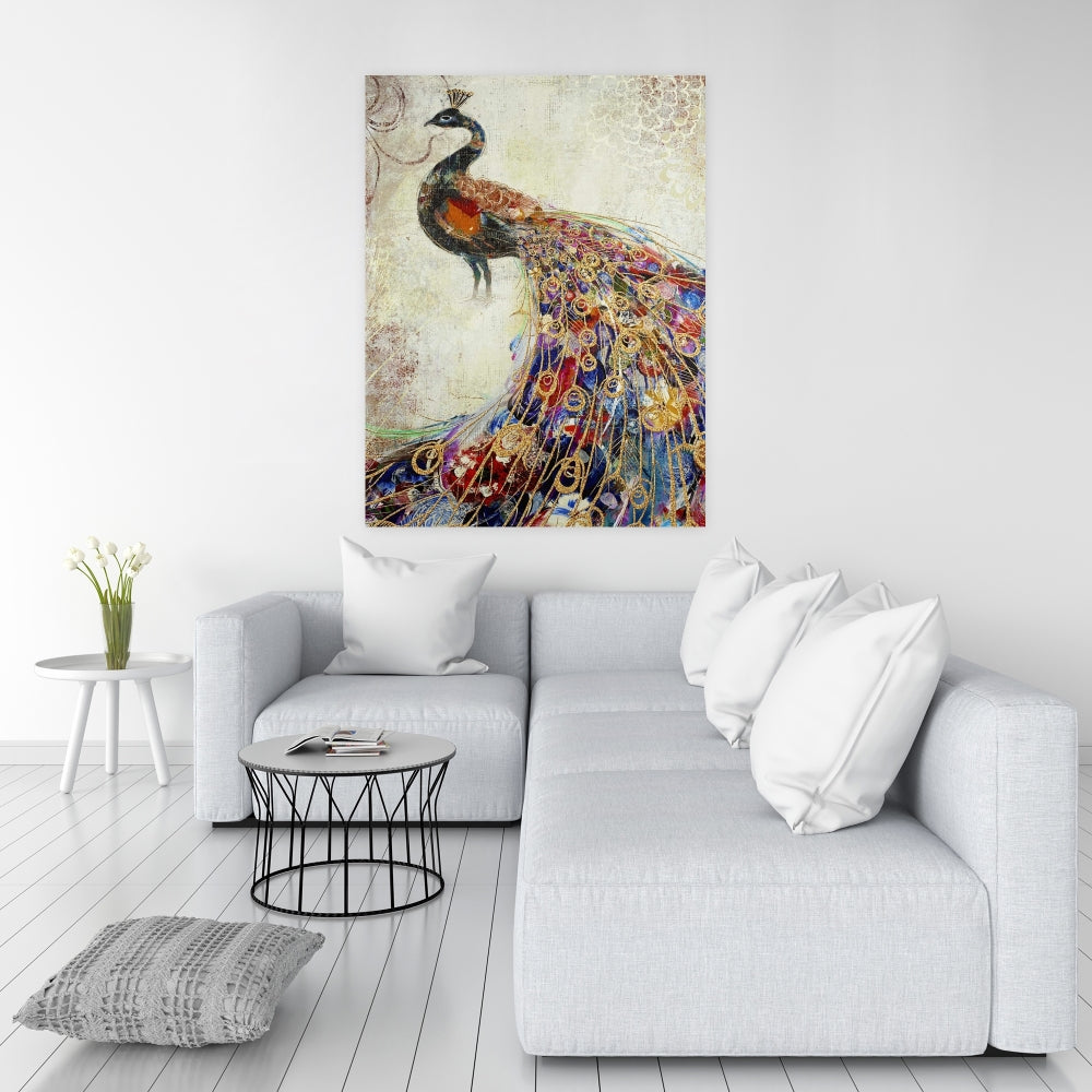 Majestic Peacock Canvas - Bedroom Bird Orange Home Decor