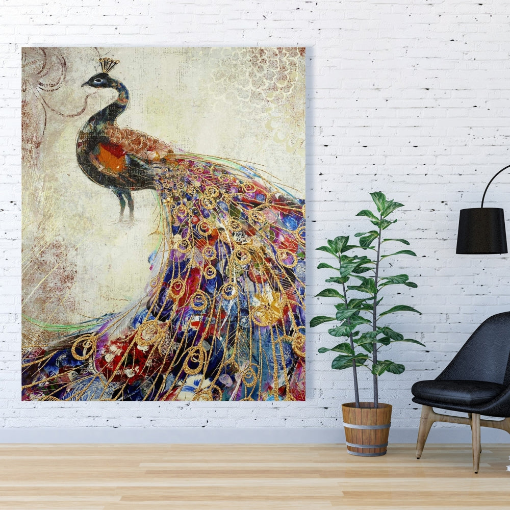 Majestic Peacock Canvas - Bedroom Bird Orange Home Decor