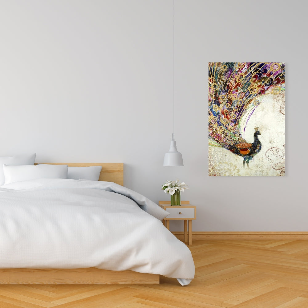 Peacock with Gold Feathers Canvas - Orange Animal Decor