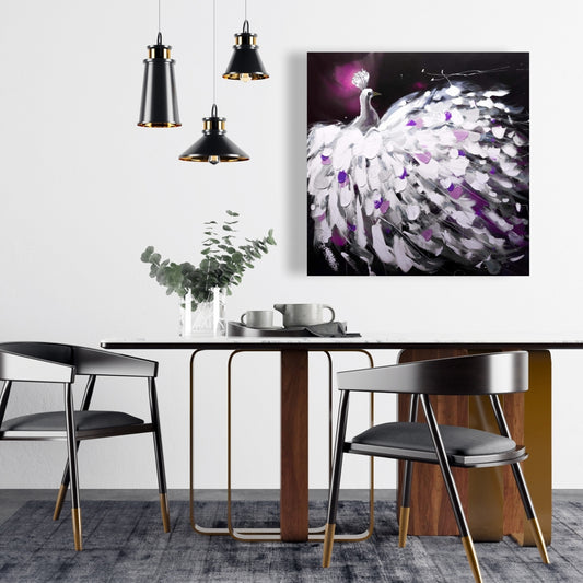 Purple Peacock Canvas - Contemporary Bedroom Animal Decor