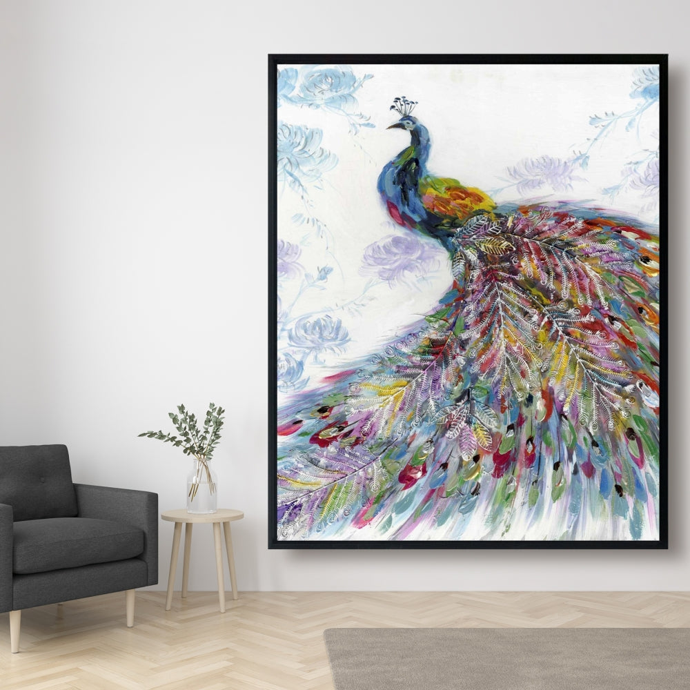 Majestic Peacock with Flowers Framed Canvas - Home Decor