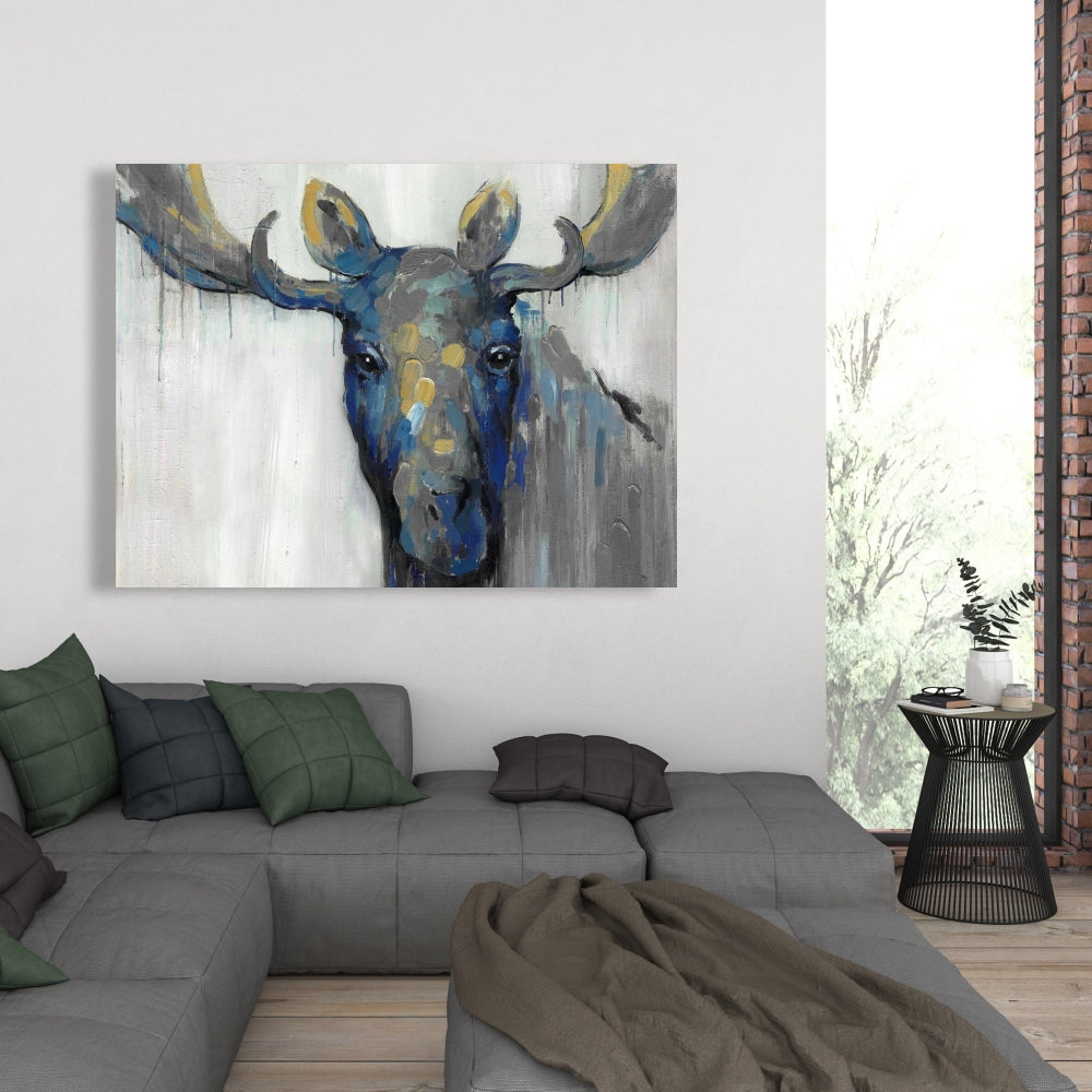 Rustic Blue Moose Canvas | Deer Animals Wall Art Home Decor