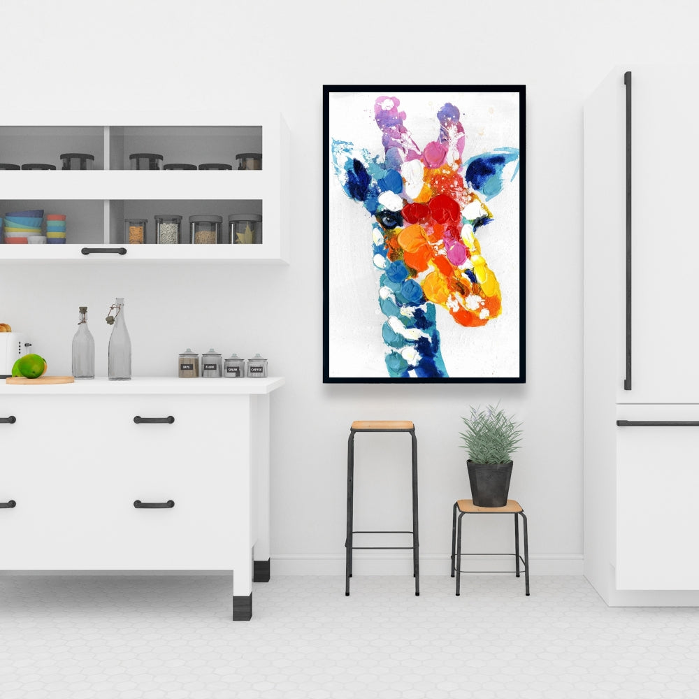 Color Spotted Giraffe Canvas - Bedroom Wildlife Decor - Blue