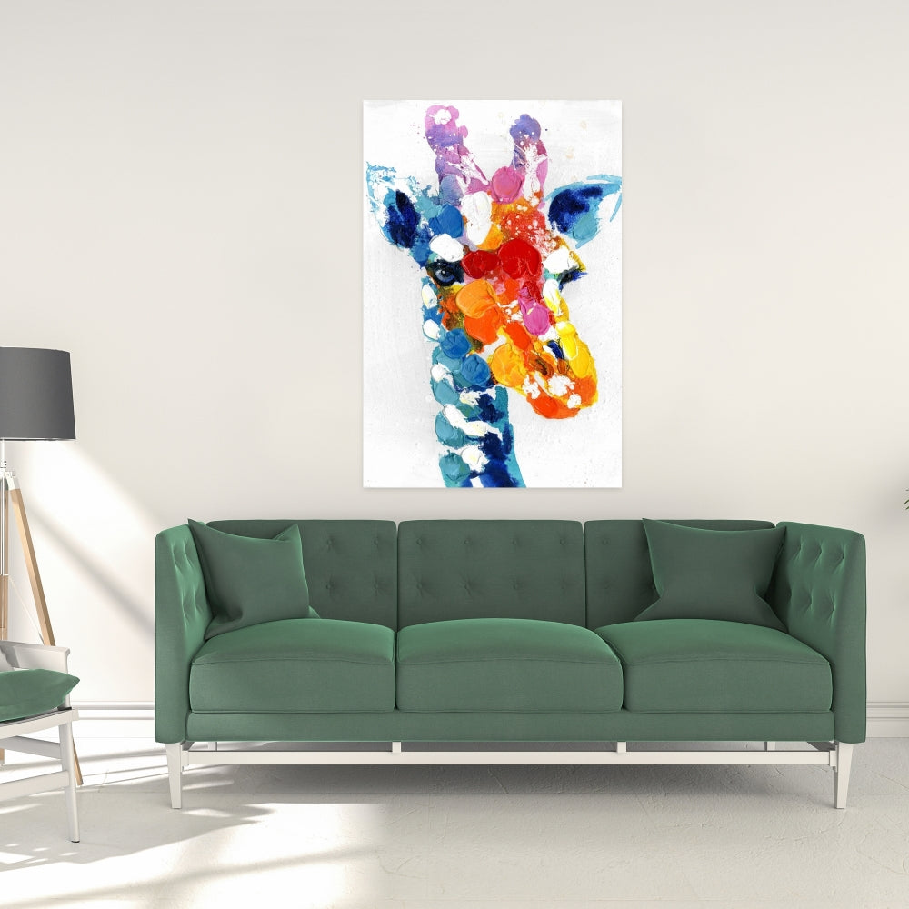 Color Spotted Abstract Giraffe Canvas - Blue Bedroom Decor