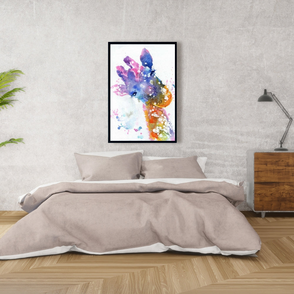Toile abstraite représentant une girafe | Décoration d'intérieur colorée et animalière