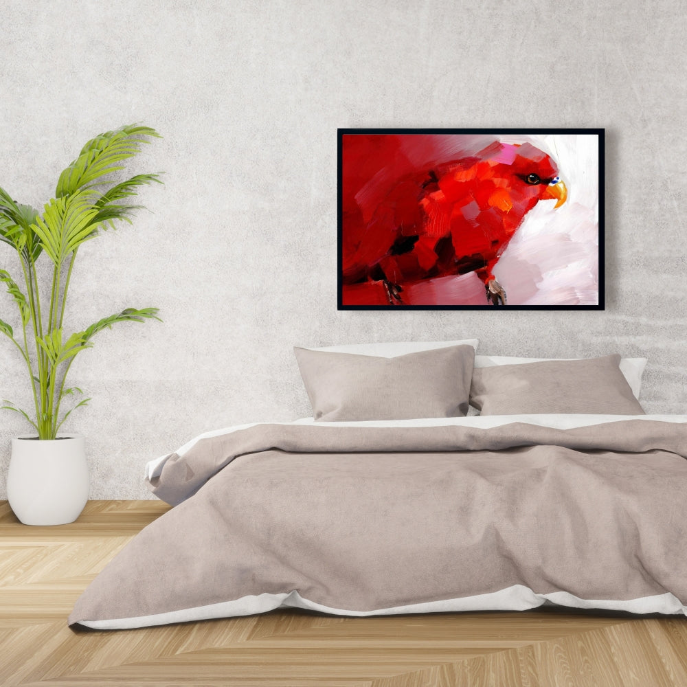 Abstract Red Parrot - Red Contemporary Animals Framed Canvas